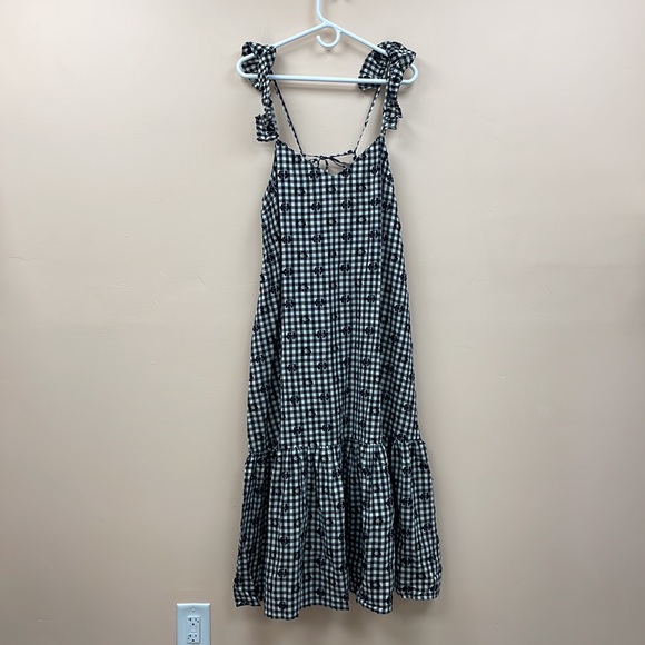 NWT Madewell Gingham Print Ruffle Hem Tent Midi Dress Preppy Black White Size 10 - Picture 4 of 14